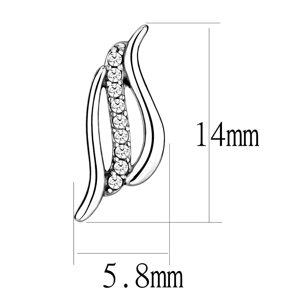 MADA175 - High polished (no plating) Stainless Steel Earrings with AAA Grade CZ  in Clear