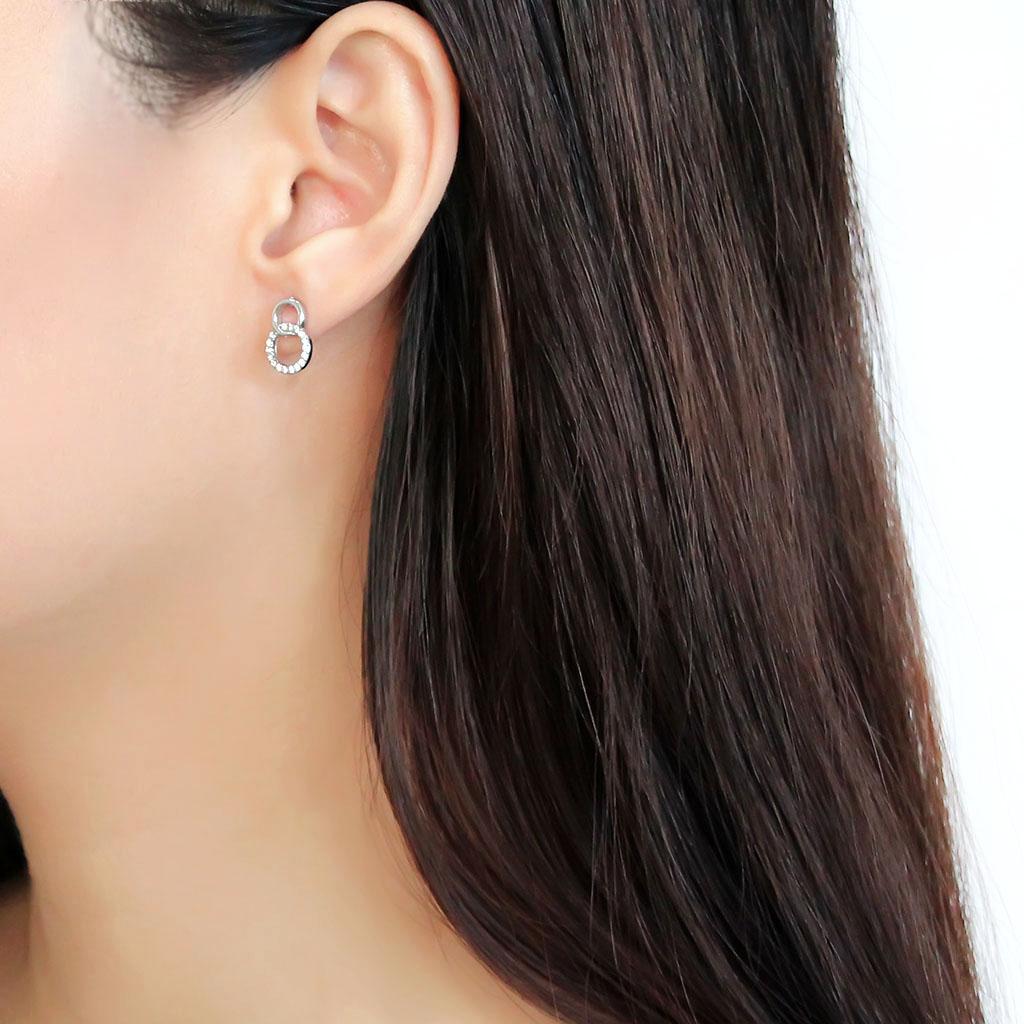 MADA179 - High polished (no plating) Stainless Steel Earrings with AAA Grade CZ  in Clear