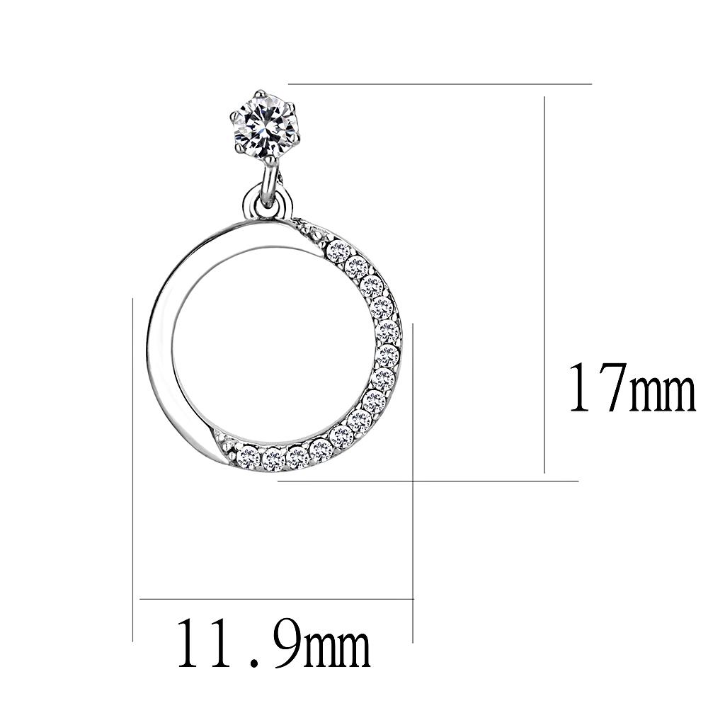 MADA180 - High polished (no plating) Stainless Steel Earrings with AAA Grade CZ  in Clear
