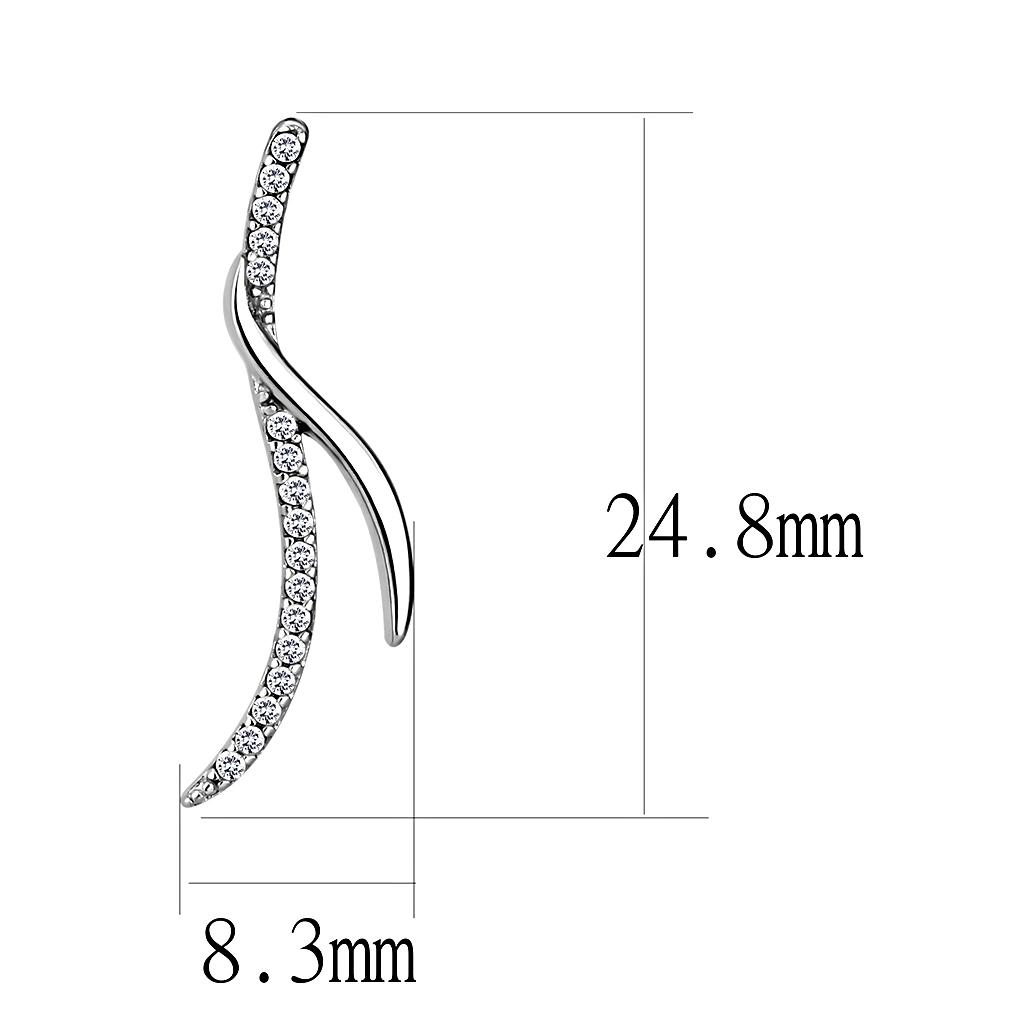 MADA183 - High polished (no plating) Stainless Steel Earrings with AAA Grade CZ  in Clear