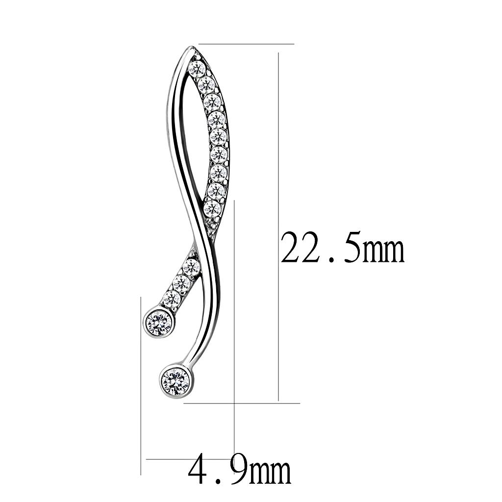 MADA184 - High polished (no plating) Stainless Steel Earrings with AAA Grade CZ  in Clear