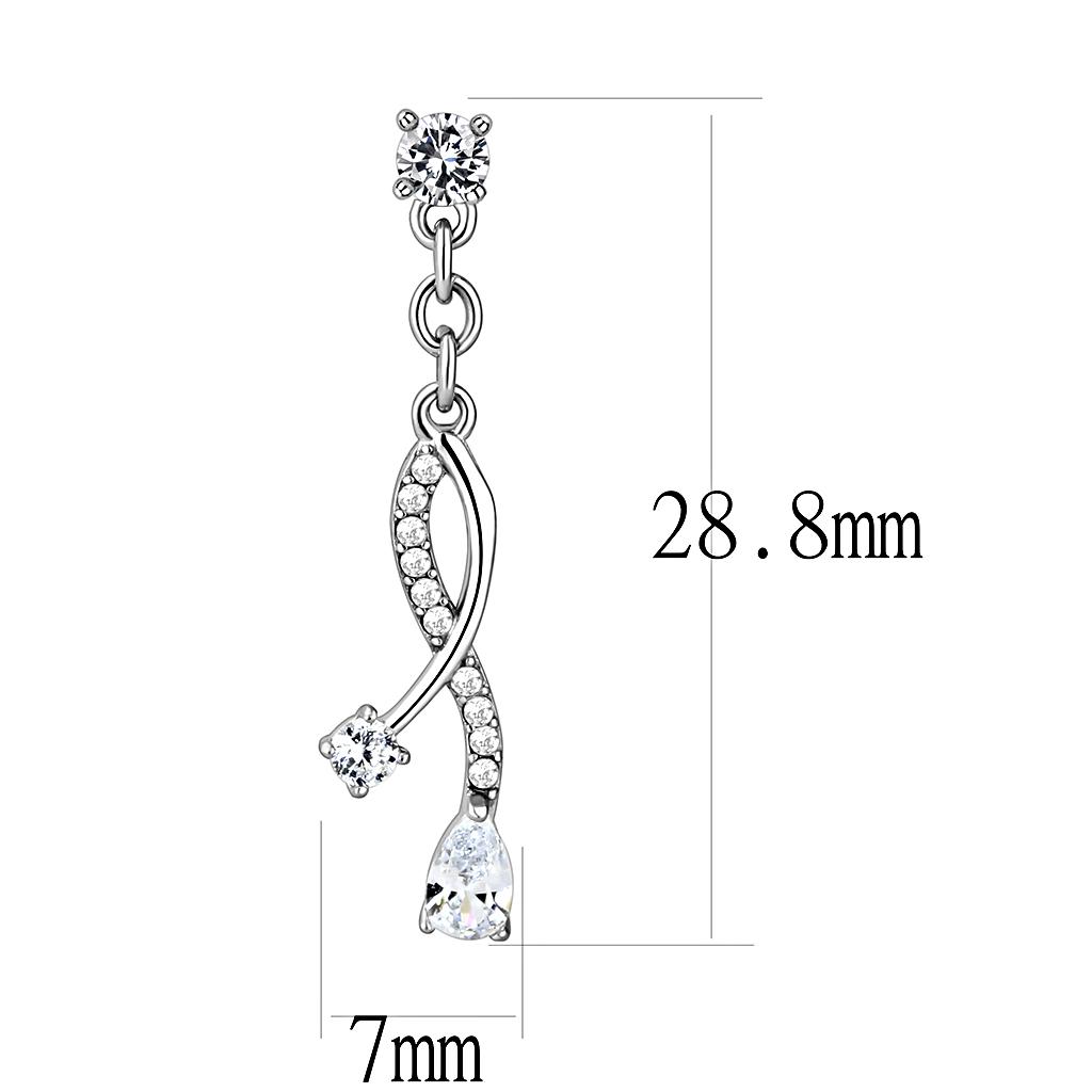 MADA190 - High polished (no plating) Stainless Steel Earrings with AAA Grade CZ  in Clear