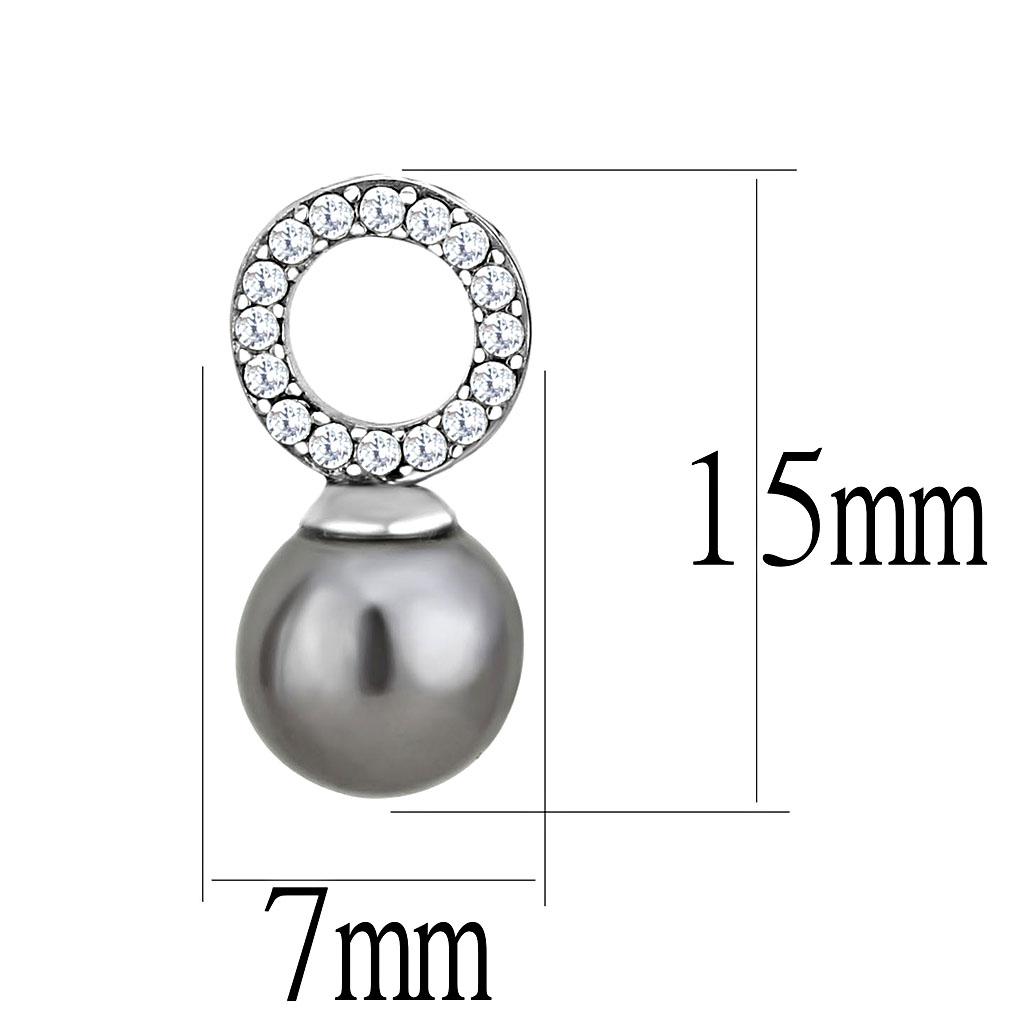 MADA221 - High polished (no plating) Stainless Steel Earrings with Synthetic Pearl in Gray