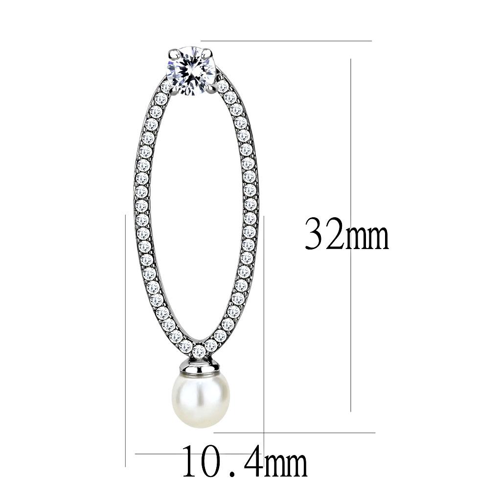 MADA223 - High polished (no plating) Stainless Steel Earrings with Synthetic Pearl in White