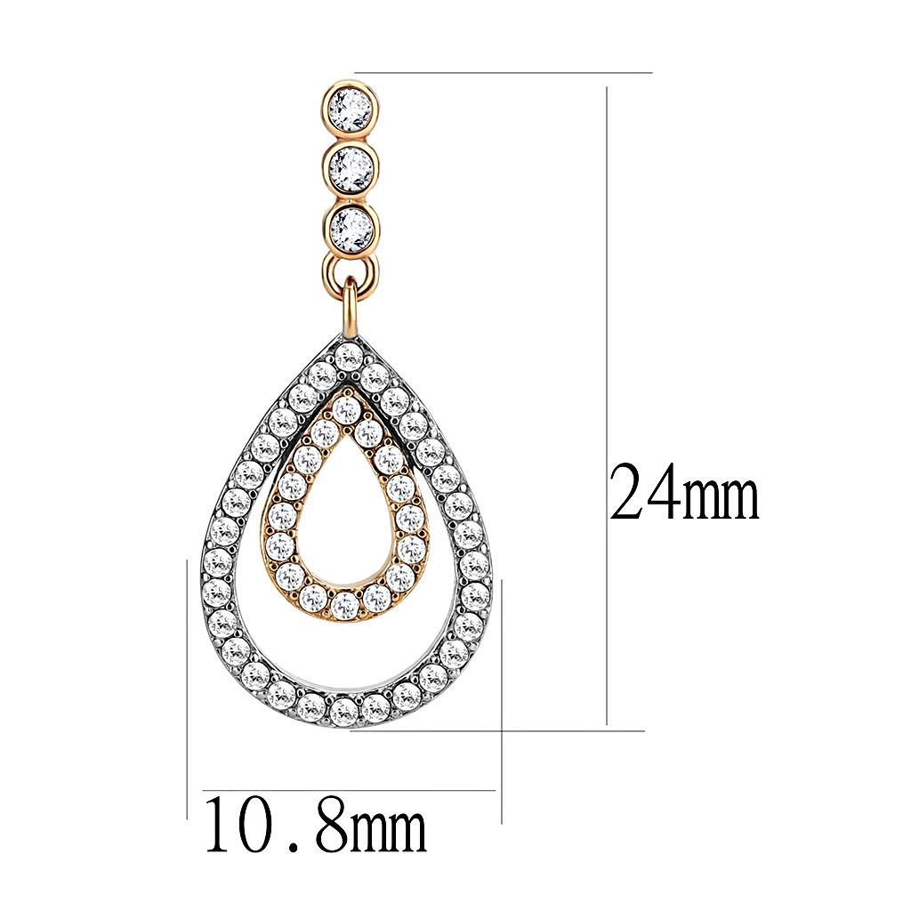 MADA227 - Two-Tone IP Rose Gold Stainless Steel Earrings with AAA Grade CZ  in Clear