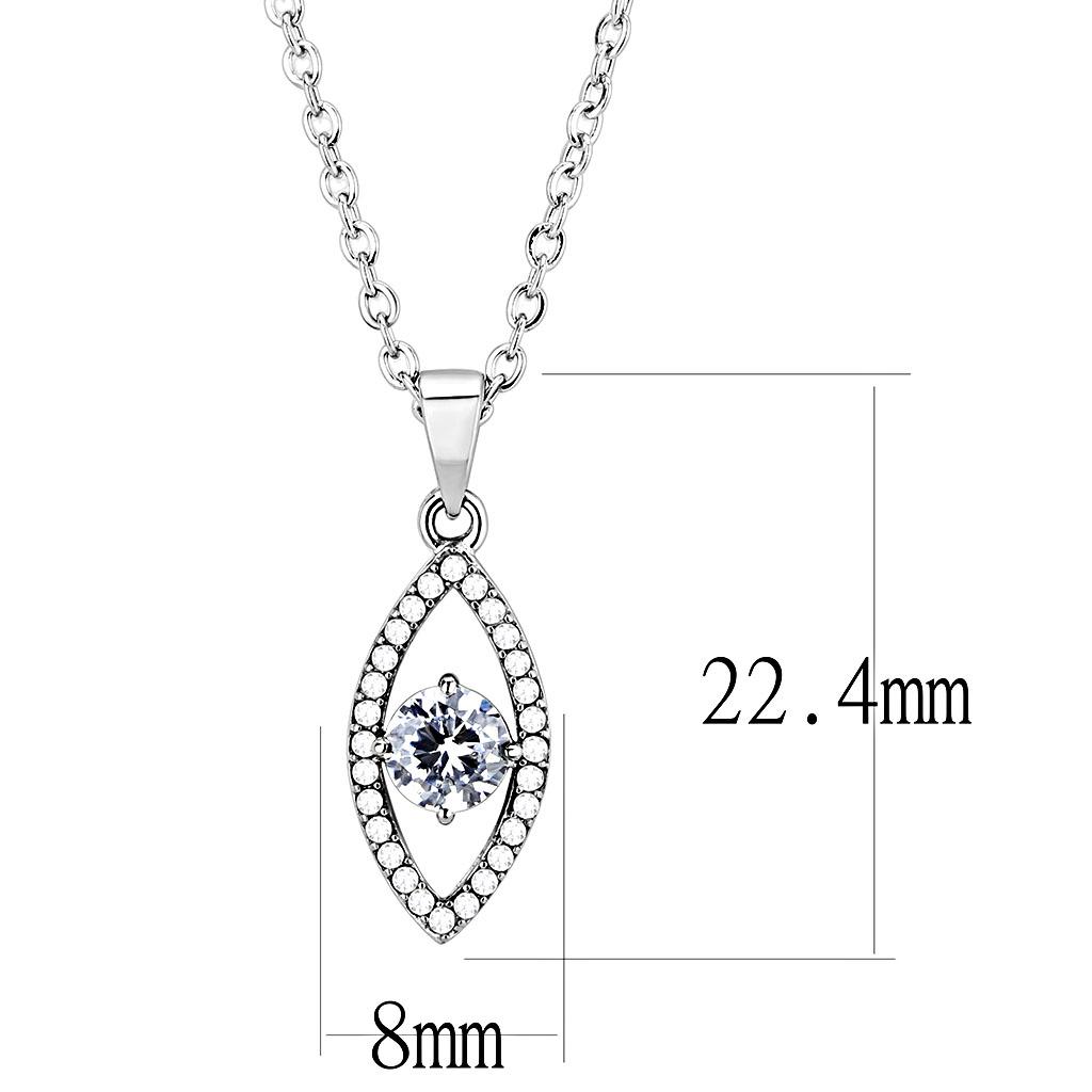 MADA228 - High polished (no plating) Stainless Steel Chain Pendant with AAA Grade CZ  in Clear