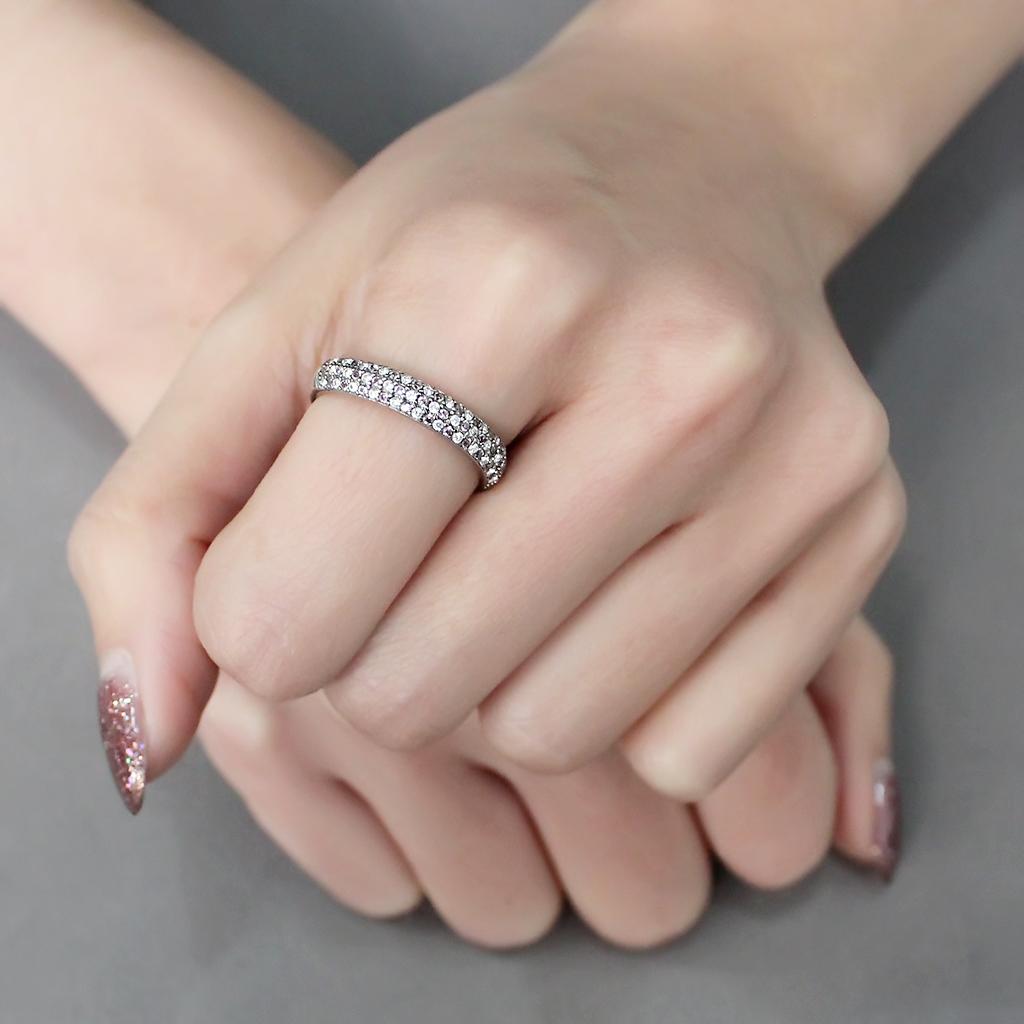 MADA231 - High polished (no plating) Stainless Steel Ring with AAA Grade CZ  in Multi Color