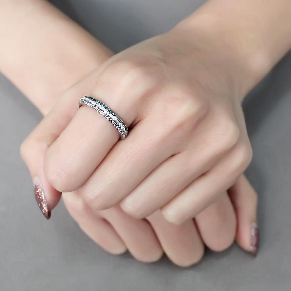 MADA232 - High polished (no plating) Stainless Steel Ring with AAA Grade CZ  in Multi Color