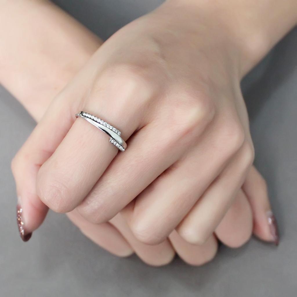 MADA234 - High polished (no plating) Stainless Steel Ring with AAA Grade CZ  in Clear