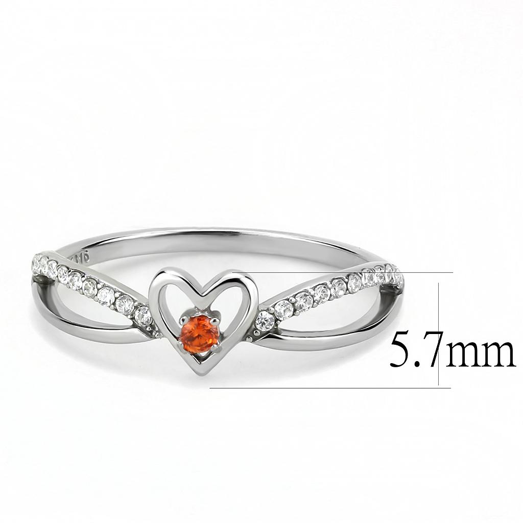 MADA235 - High polished (no plating) Stainless Steel Ring with AAA Grade CZ  in Orange