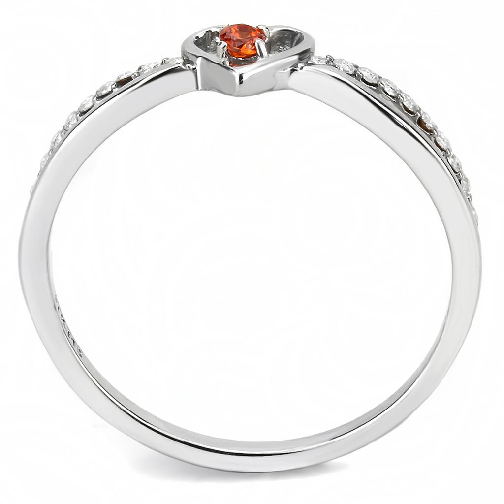 MADA235 - High polished (no plating) Stainless Steel Ring with AAA Grade CZ  in Orange