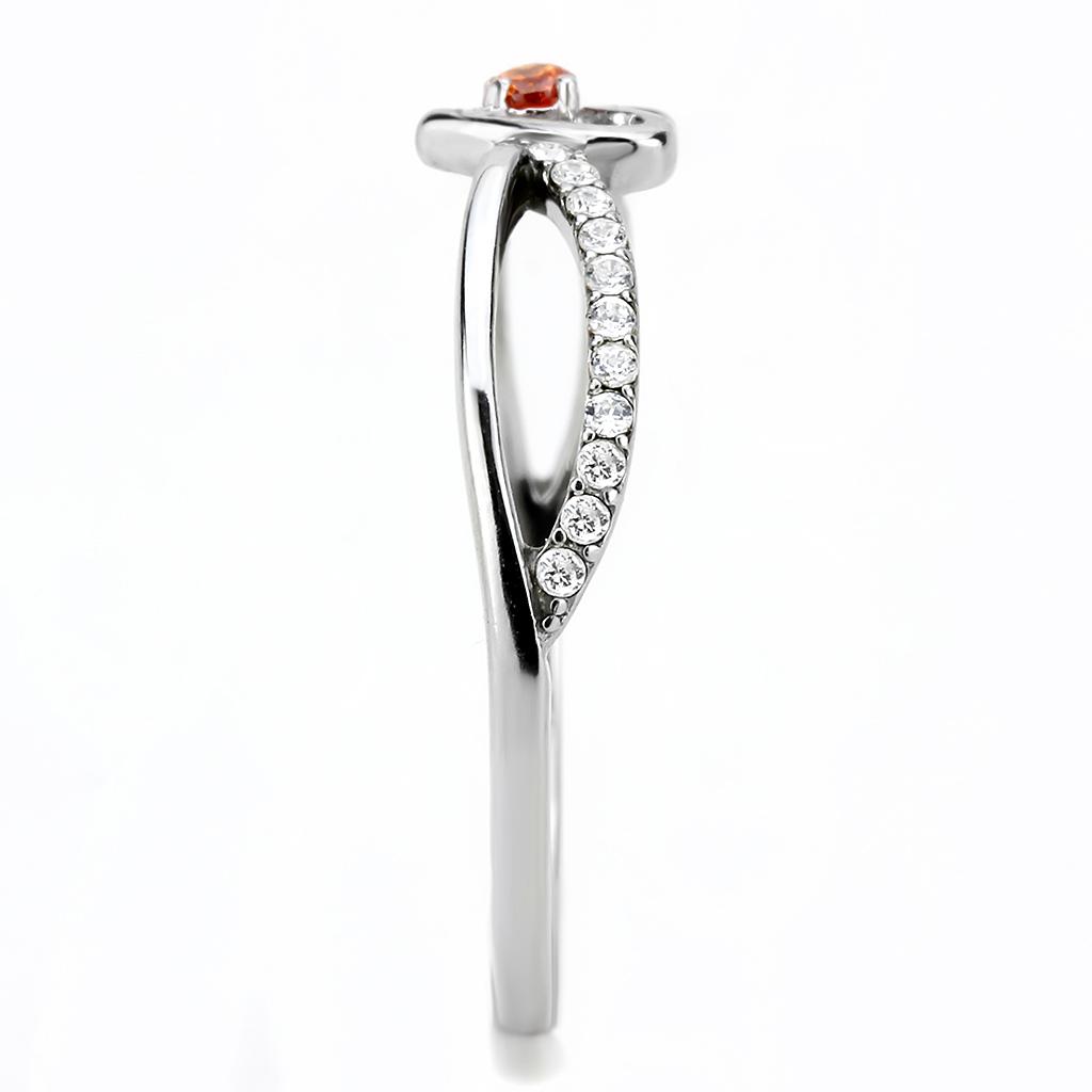 MADA235 - High polished (no plating) Stainless Steel Ring with AAA Grade CZ  in Orange