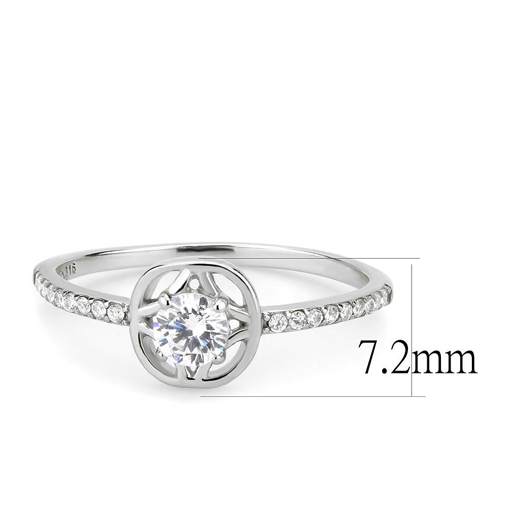 MADA238 - High polished (no plating) Stainless Steel Ring with AAA Grade CZ  in Clear