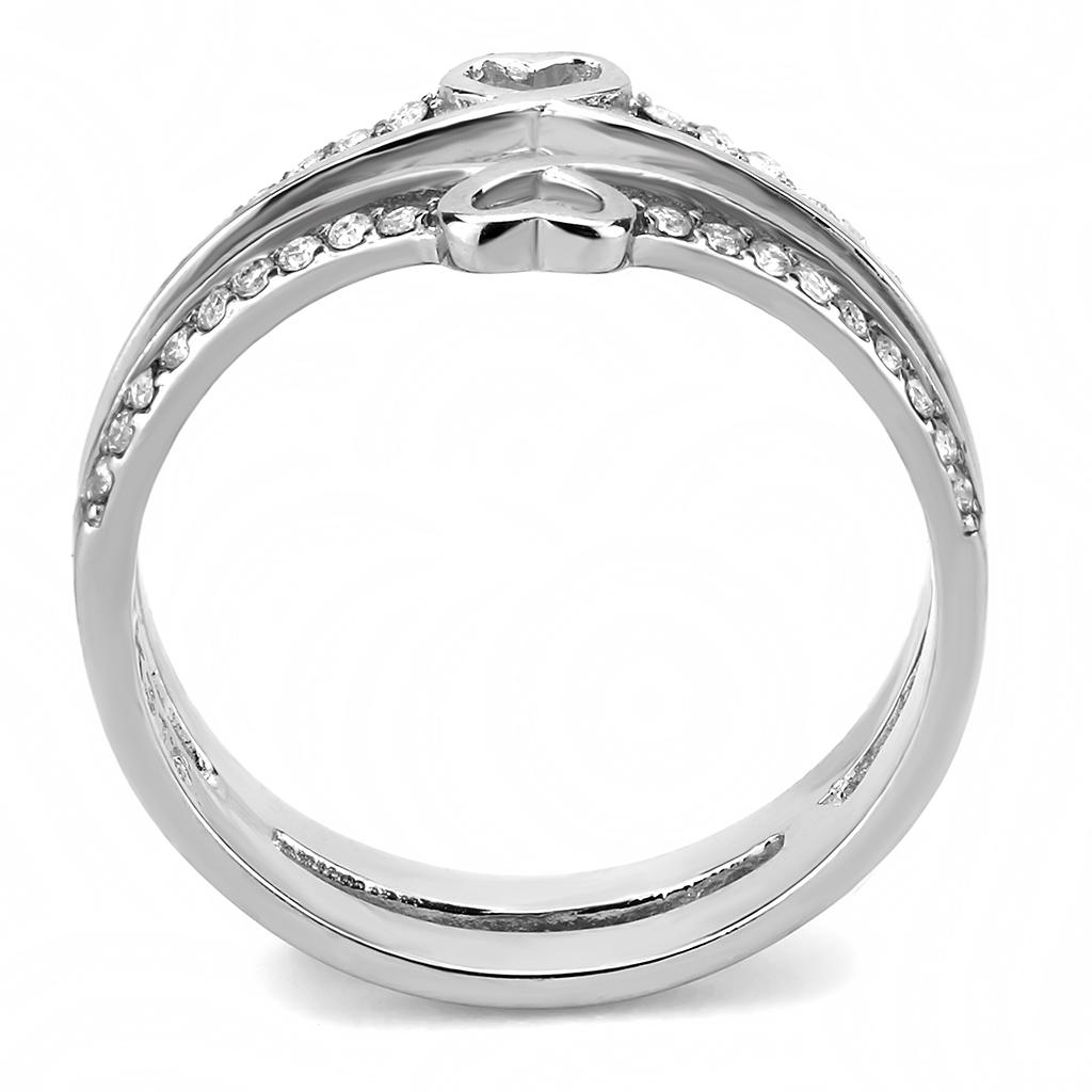 MADA242 - High polished (no plating) Stainless Steel Ring with AAA Grade CZ  in Clear