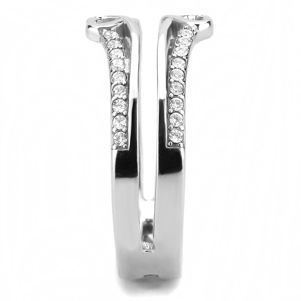 MADA242 - High polished (no plating) Stainless Steel Ring with AAA Grade CZ  in Clear