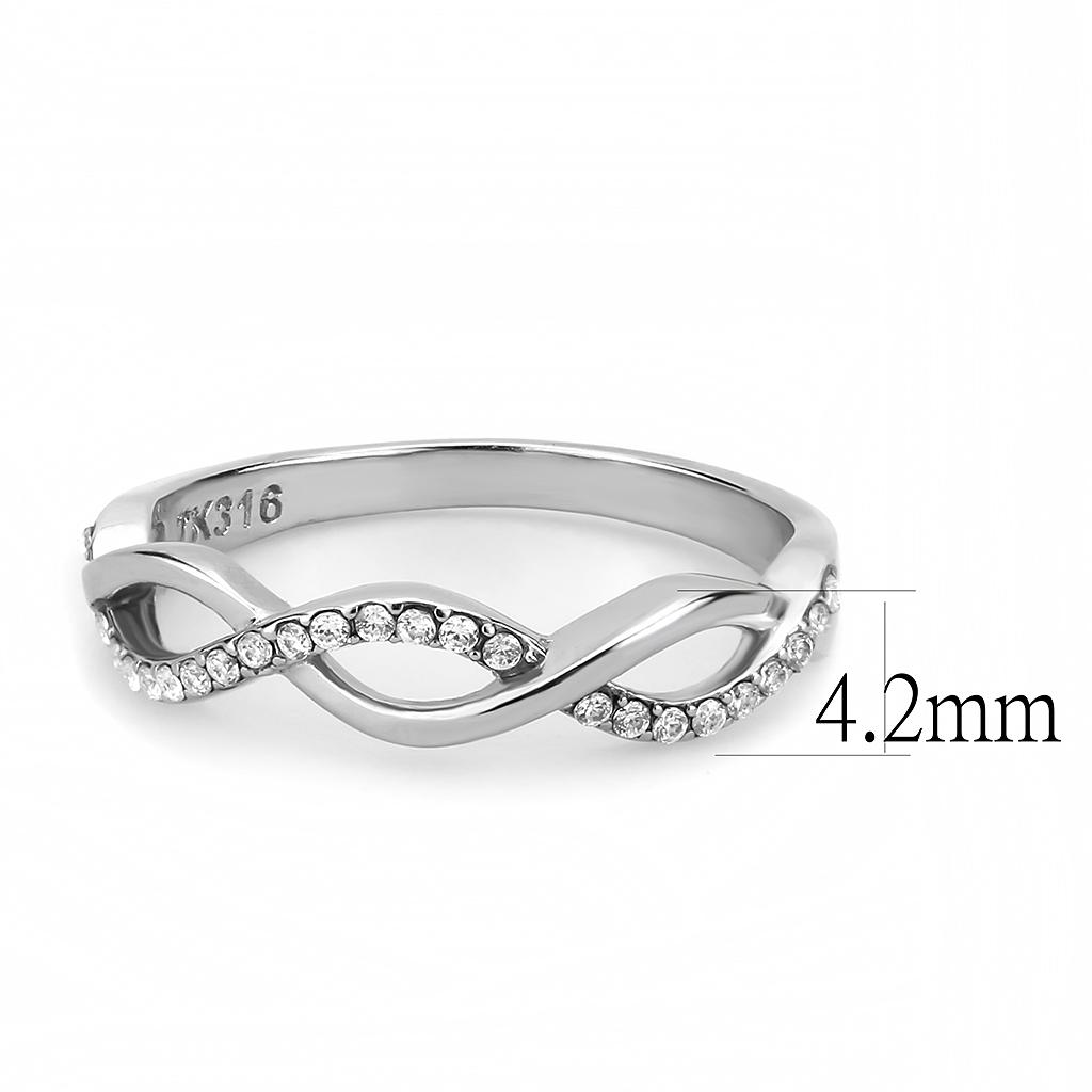 MADA243 - High polished (no plating) Stainless Steel Ring with AAA Grade CZ  in Clear