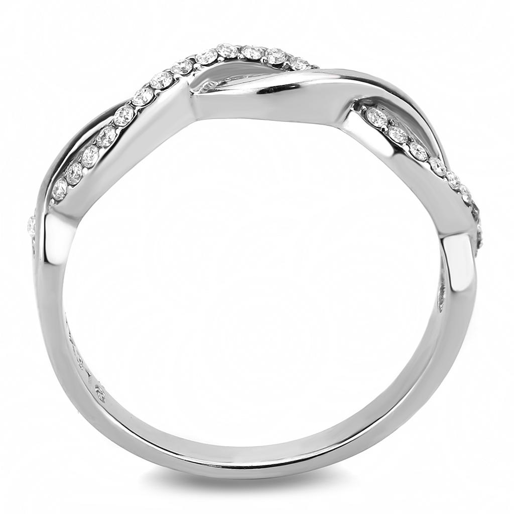 MADA243 - High polished (no plating) Stainless Steel Ring with AAA Grade CZ  in Clear