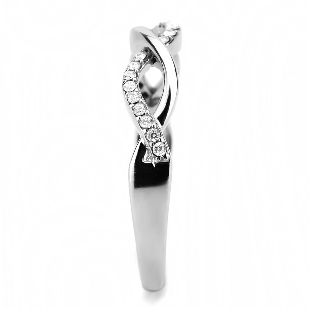 MADA243 - High polished (no plating) Stainless Steel Ring with AAA Grade CZ  in Clear