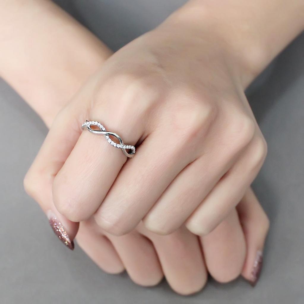 MADA243 - High polished (no plating) Stainless Steel Ring with AAA Grade CZ  in Clear