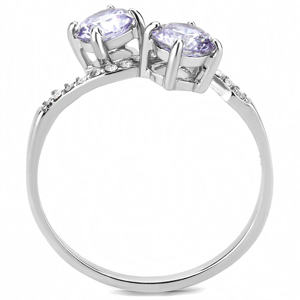MADA244 - High polished (no plating) Stainless Steel Ring with AAA Grade CZ  in Light Amethyst
