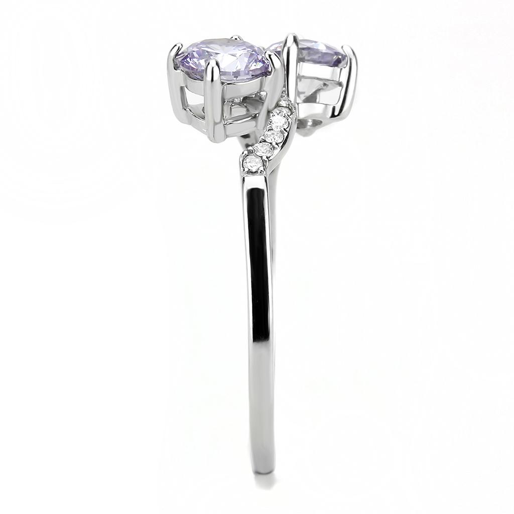 MADA244 - High polished (no plating) Stainless Steel Ring with AAA Grade CZ  in Light Amethyst