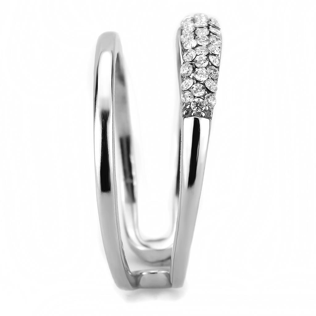 MADA247 - High polished (no plating) Stainless Steel Ring with AAA Grade CZ  in Clear