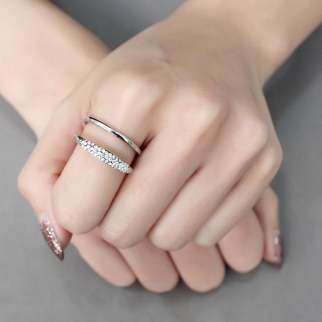MADA247 - High polished (no plating) Stainless Steel Ring with AAA Grade CZ  in Clear