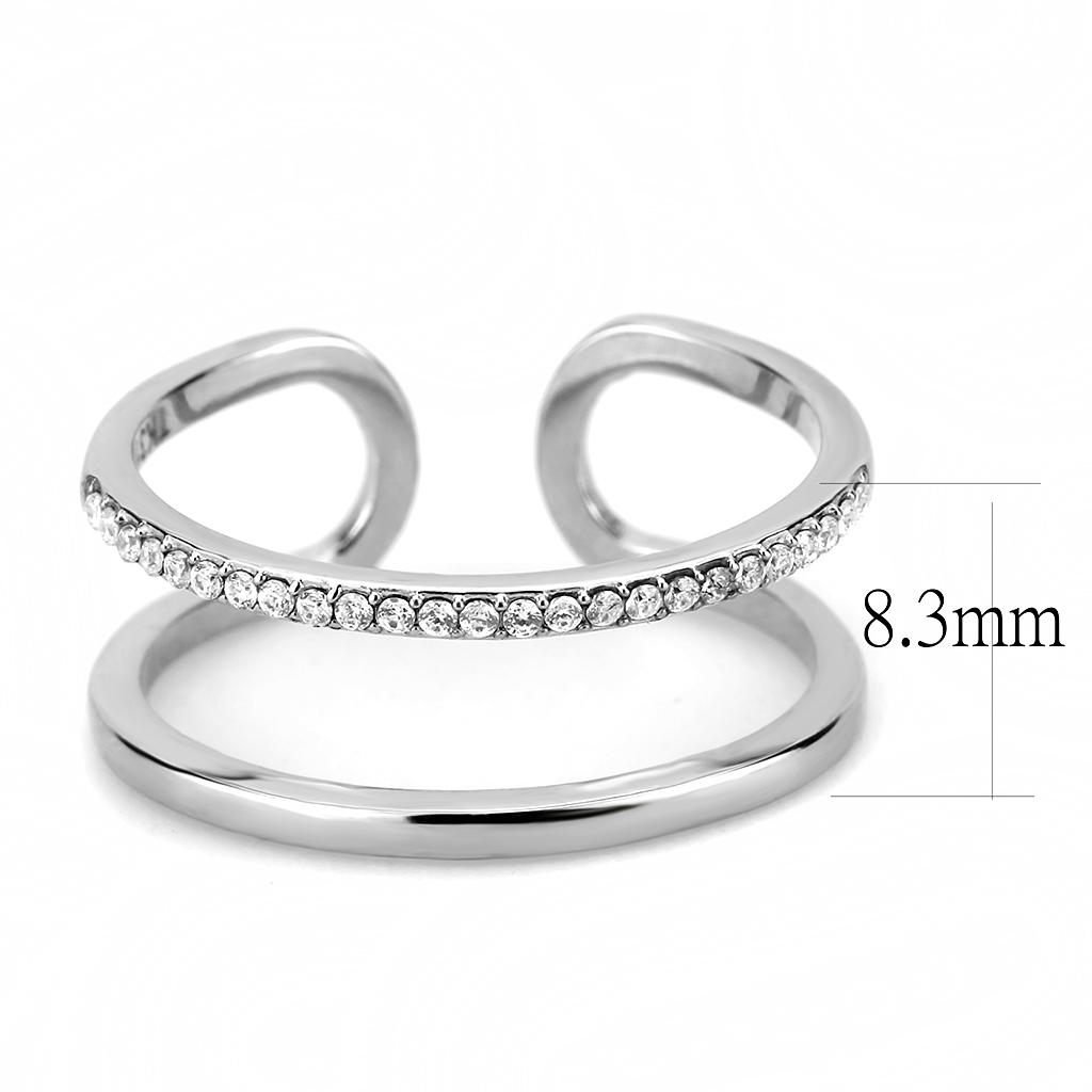 MADA249 - High polished (no plating) Stainless Steel Ring with AAA Grade CZ  in Clear