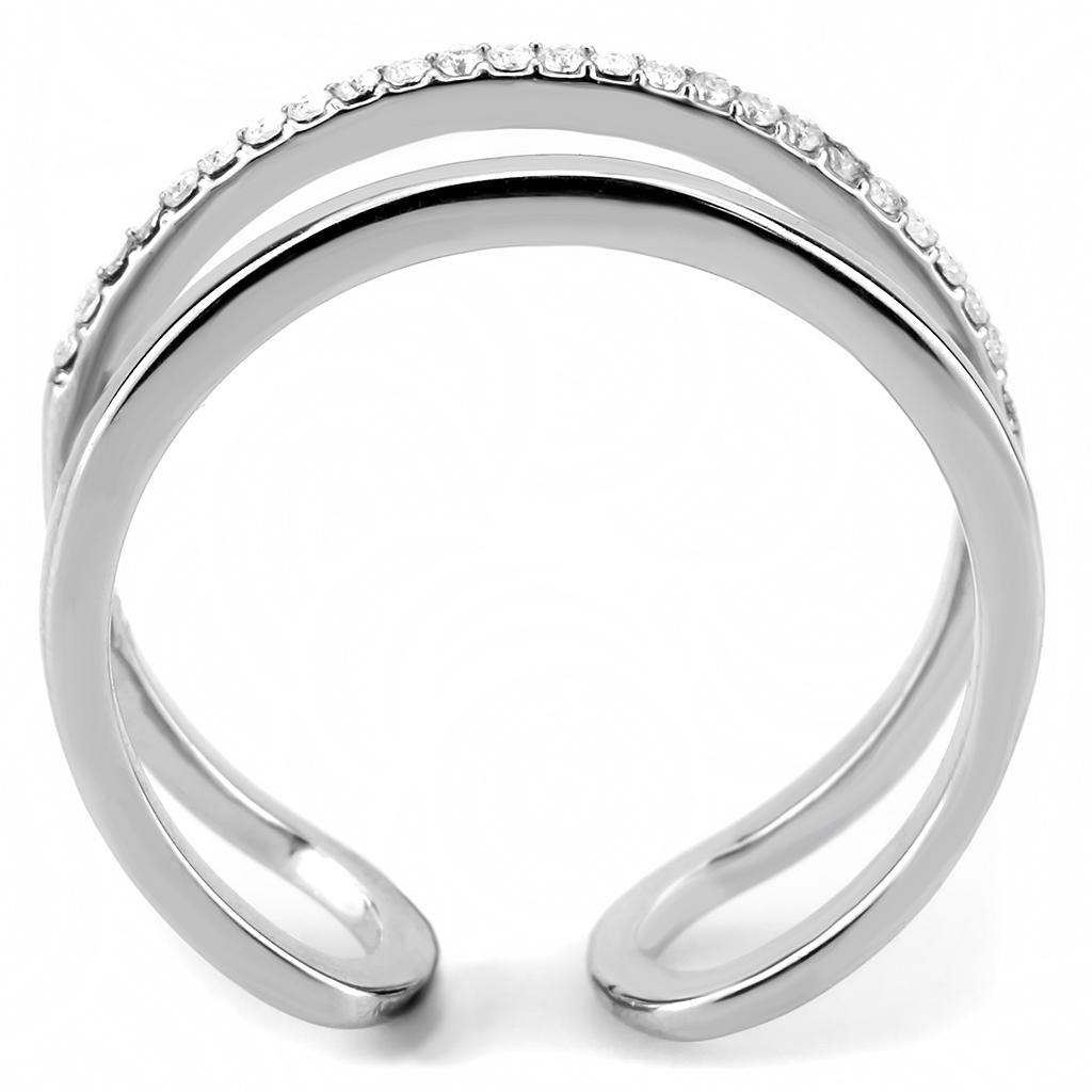 MADA249 - High polished (no plating) Stainless Steel Ring with AAA Grade CZ  in Clear
