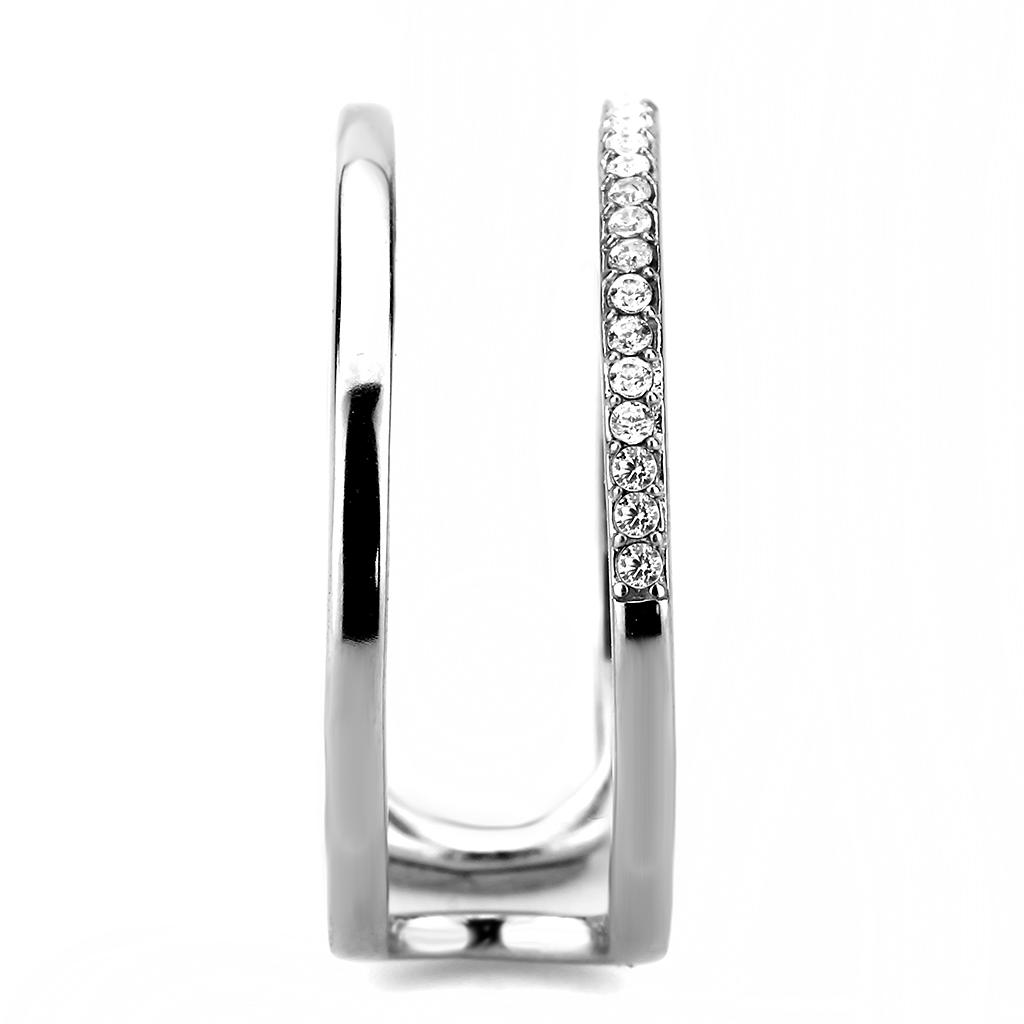 MADA249 - High polished (no plating) Stainless Steel Ring with AAA Grade CZ  in Clear