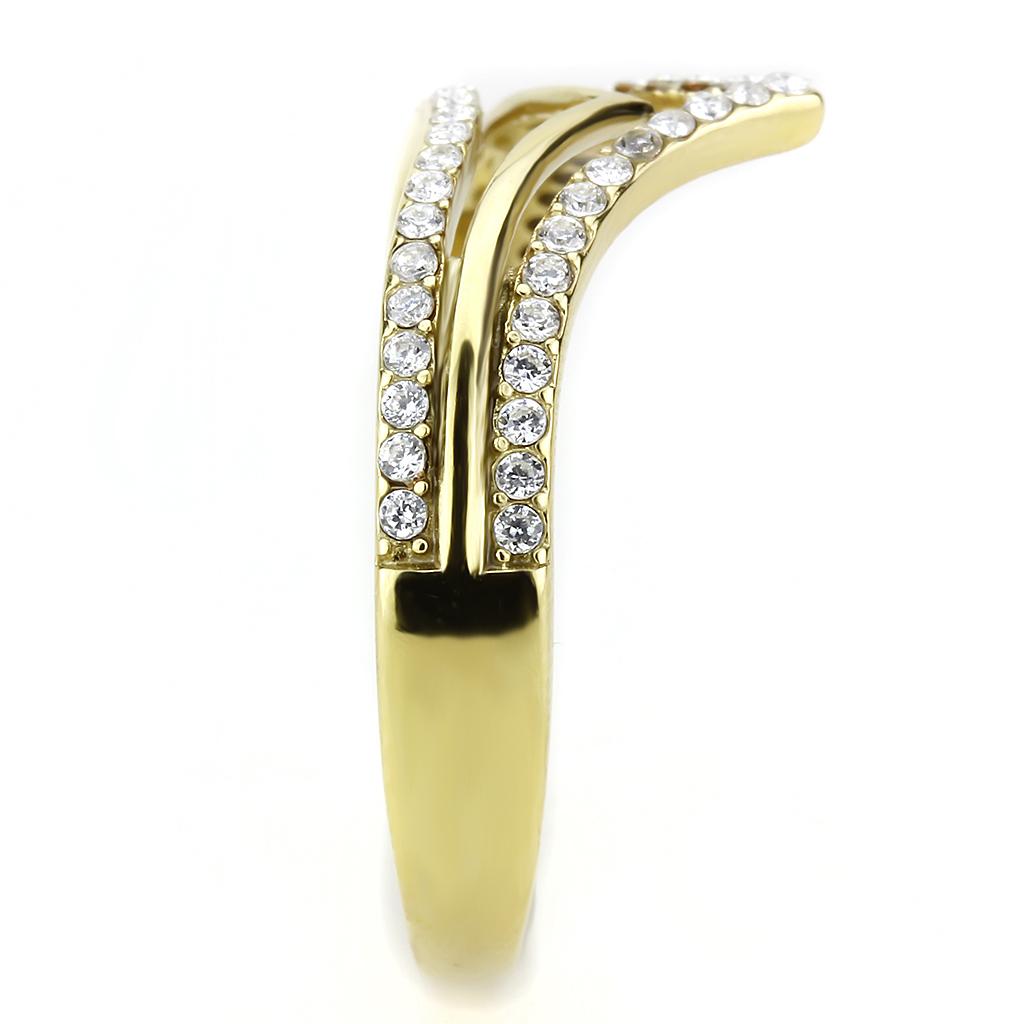 MADA250 - IP Gold(Ion Plating) Stainless Steel Ring with AAA Grade CZ  in Clear