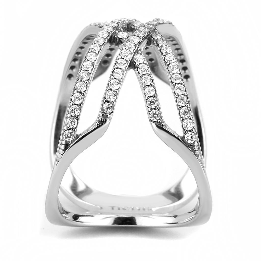 MADA255 - High polished (no plating) Stainless Steel Ring with AAA Grade CZ  in Clear
