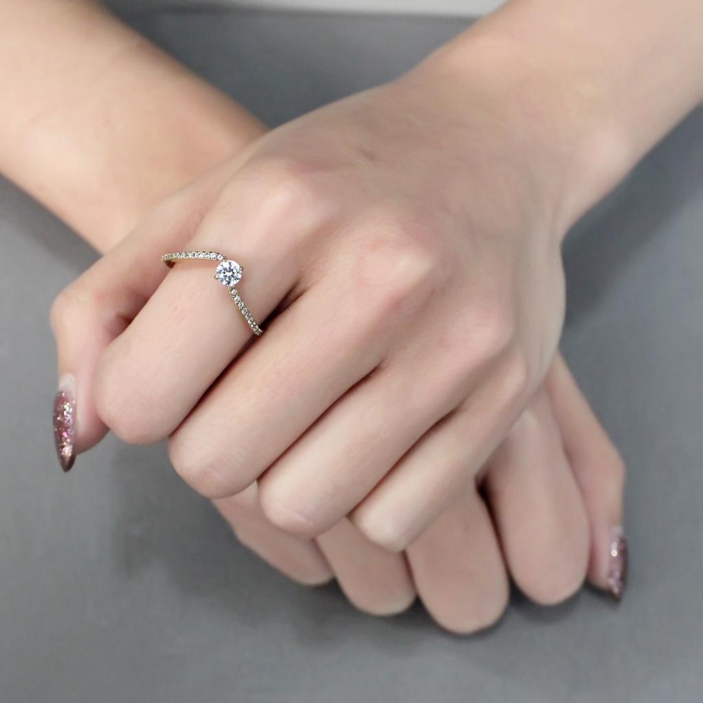 MADA256 - IP Gold(Ion Plating) Stainless Steel Ring with AAA Grade CZ  in Clear