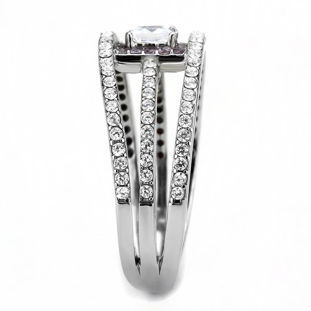 MADA257 - High polished (no plating) Stainless Steel Ring with AAA Grade CZ  in Clear