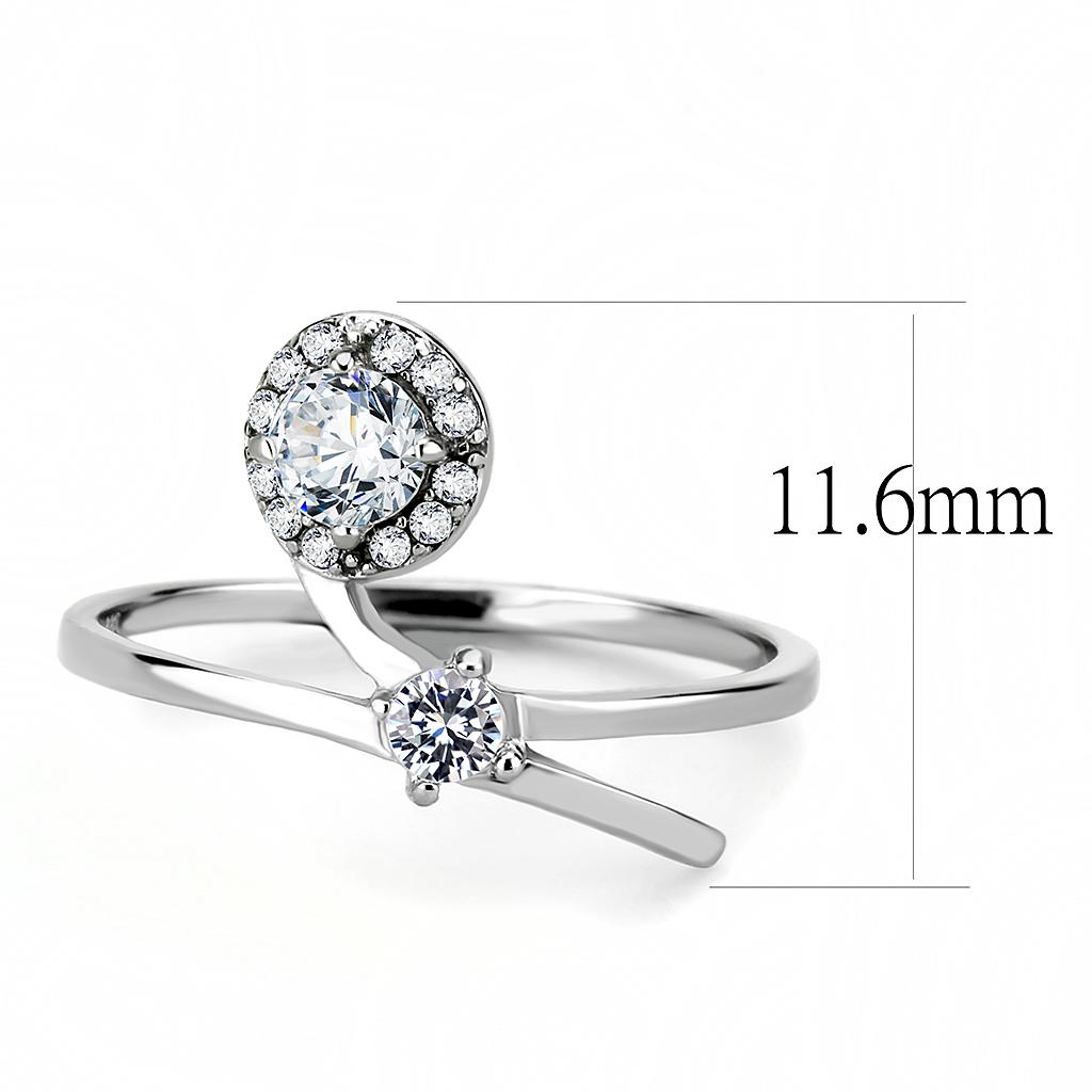 MADA260 - High polished (no plating) Stainless Steel Ring with AAA Grade CZ  in Clear