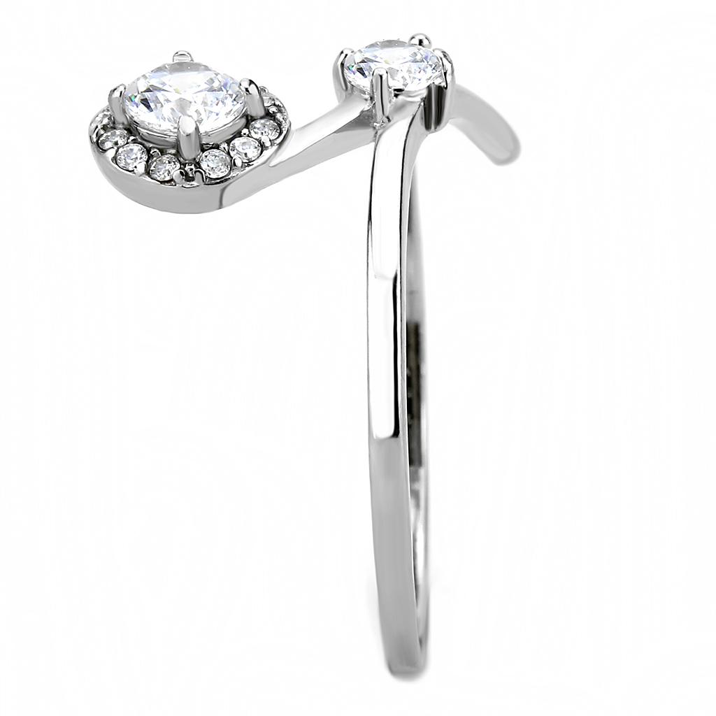 MADA260 - High polished (no plating) Stainless Steel Ring with AAA Grade CZ  in Clear