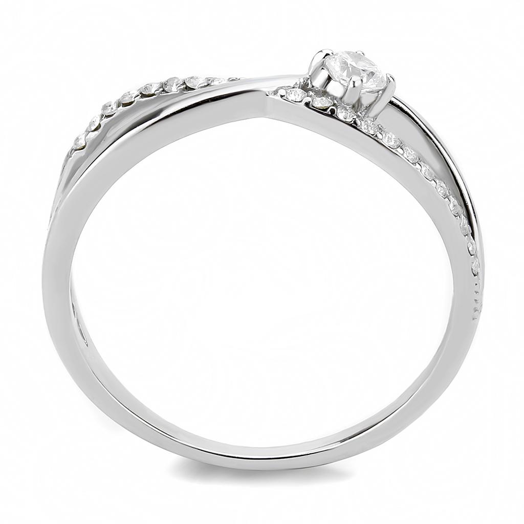 MADA261 - High polished (no plating) Stainless Steel Ring with AAA Grade CZ  in Clear