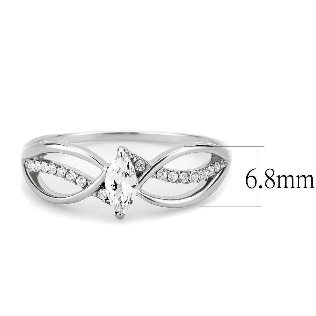 MADA262 - High polished (no plating) Stainless Steel Ring with AAA Grade CZ  in Clear