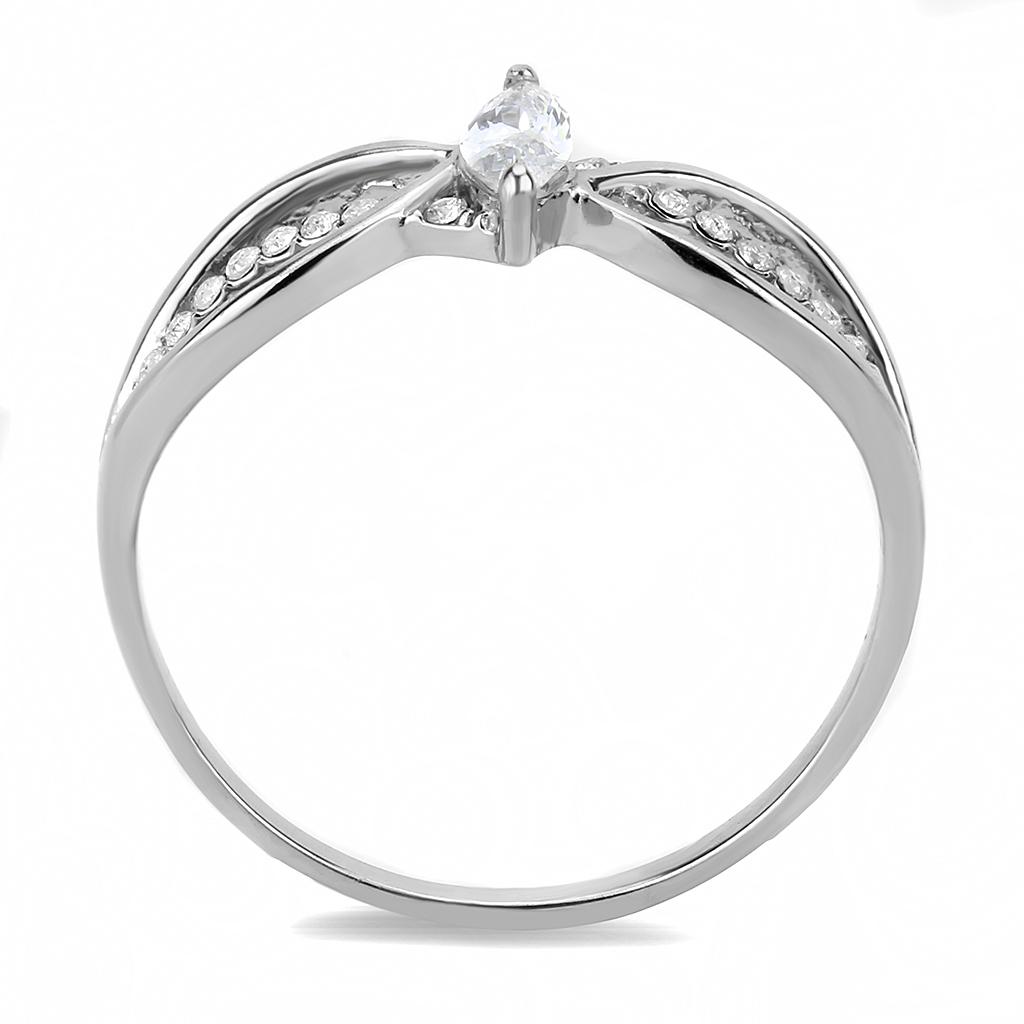 MADA262 - High polished (no plating) Stainless Steel Ring with AAA Grade CZ  in Clear