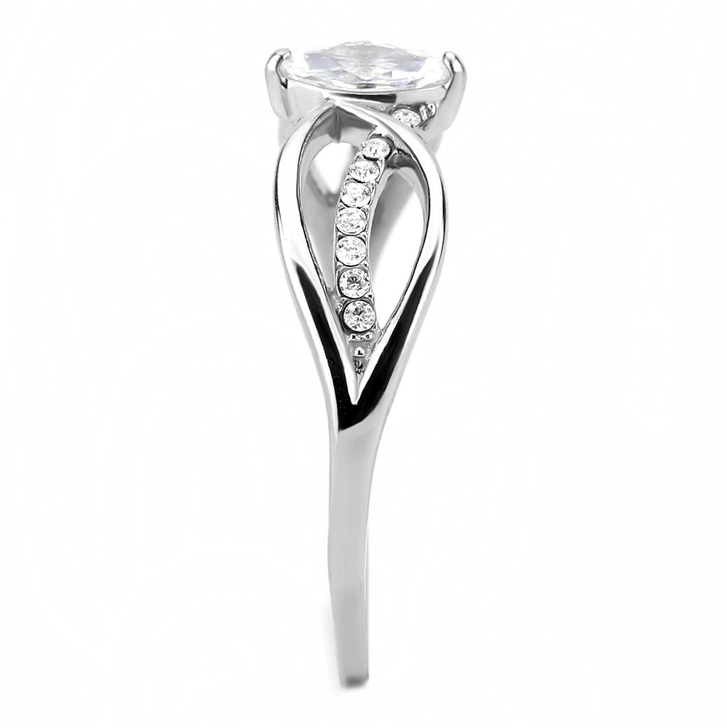 MADA262 - High polished (no plating) Stainless Steel Ring with AAA Grade CZ  in Clear