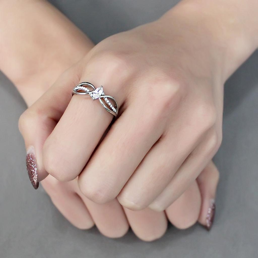 MADA262 - High polished (no plating) Stainless Steel Ring with AAA Grade CZ  in Clear