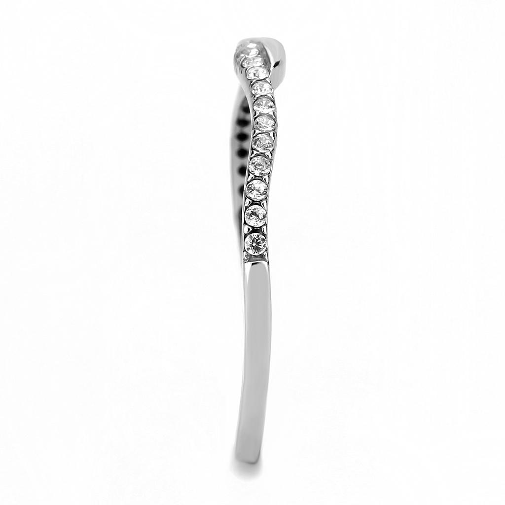 MADA263 - High polished (no plating) Stainless Steel Ring with AAA Grade CZ  in Clear