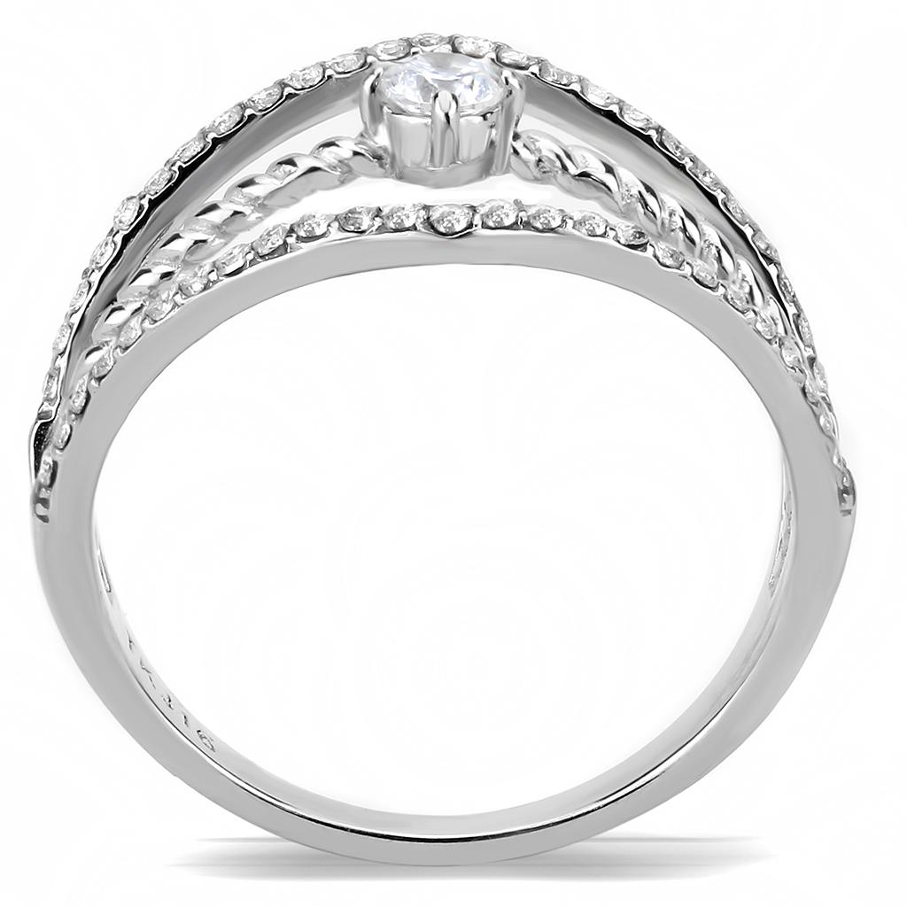 MADA264 - High polished (no plating) Stainless Steel Ring with AAA Grade CZ  in Clear