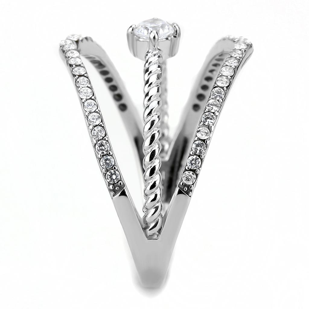 MADA264 - High polished (no plating) Stainless Steel Ring with AAA Grade CZ  in Clear
