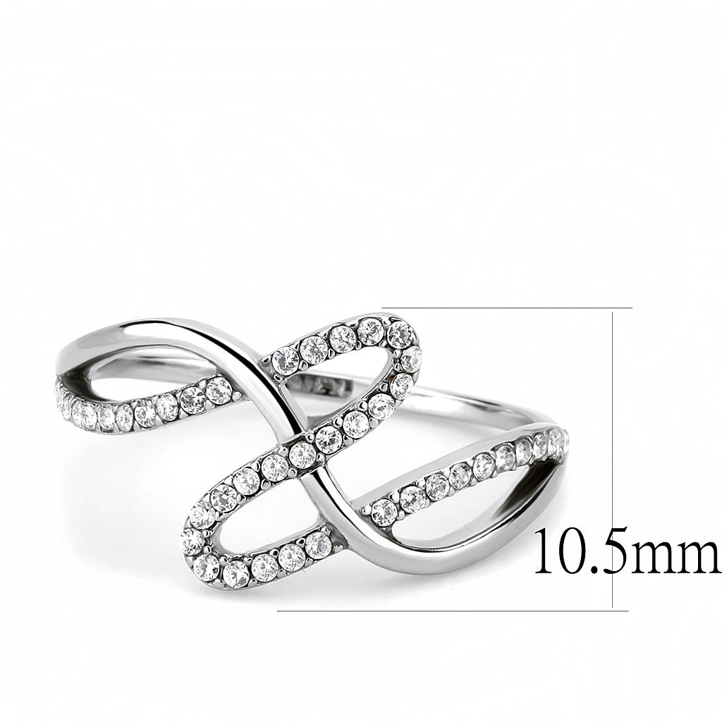 MADA265 - High polished (no plating) Stainless Steel Ring with AAA Grade CZ  in Clear