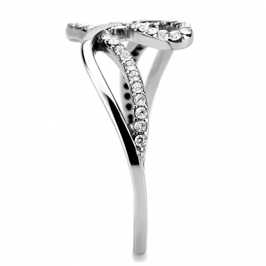 MADA265 - High polished (no plating) Stainless Steel Ring with AAA Grade CZ  in Clear