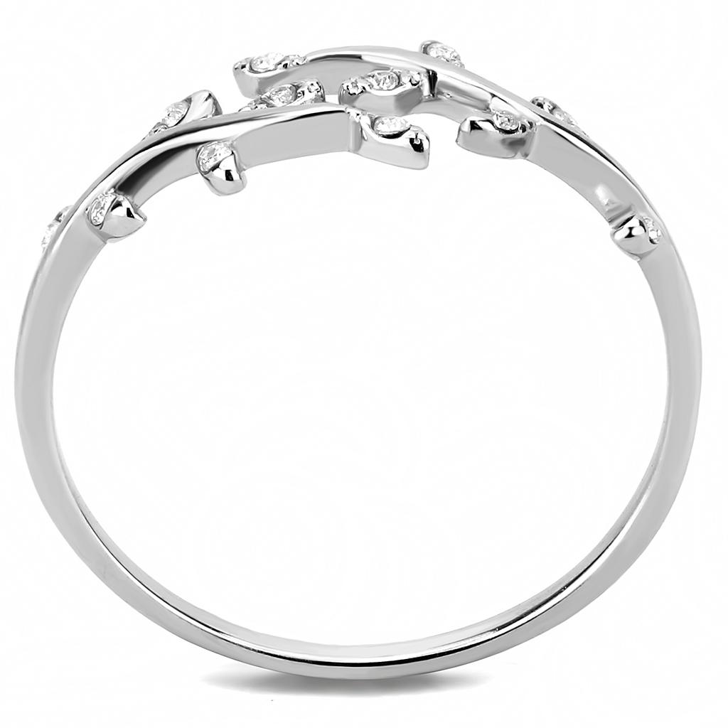 MADA266 - High polished (no plating) Stainless Steel Ring with AAA Grade CZ  in Clear