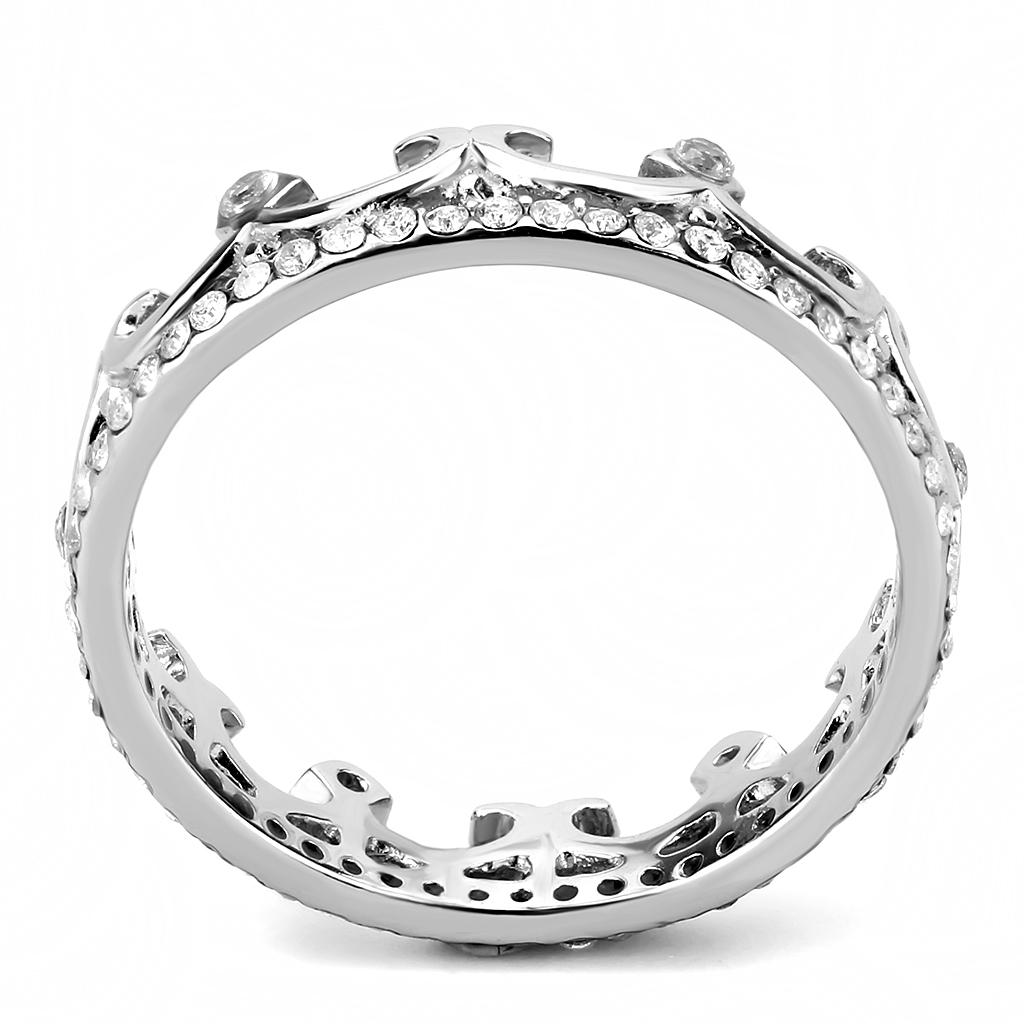 MADA267 - High polished (no plating) Stainless Steel Ring with AAA Grade CZ  in Clear