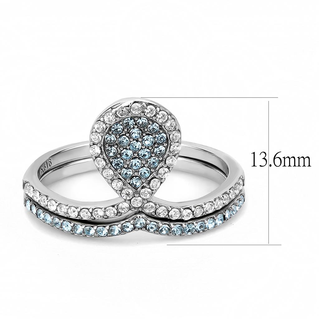 MADA268 - High polished (no plating) Stainless Steel Ring with AAA Grade CZ  in Sea Blue