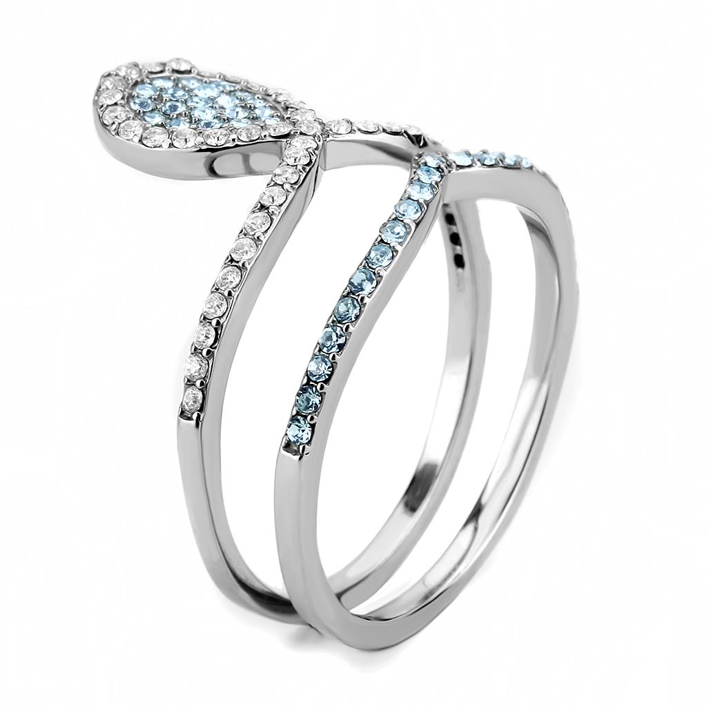 MADA268 - High polished (no plating) Stainless Steel Ring with AAA Grade CZ  in Sea Blue
